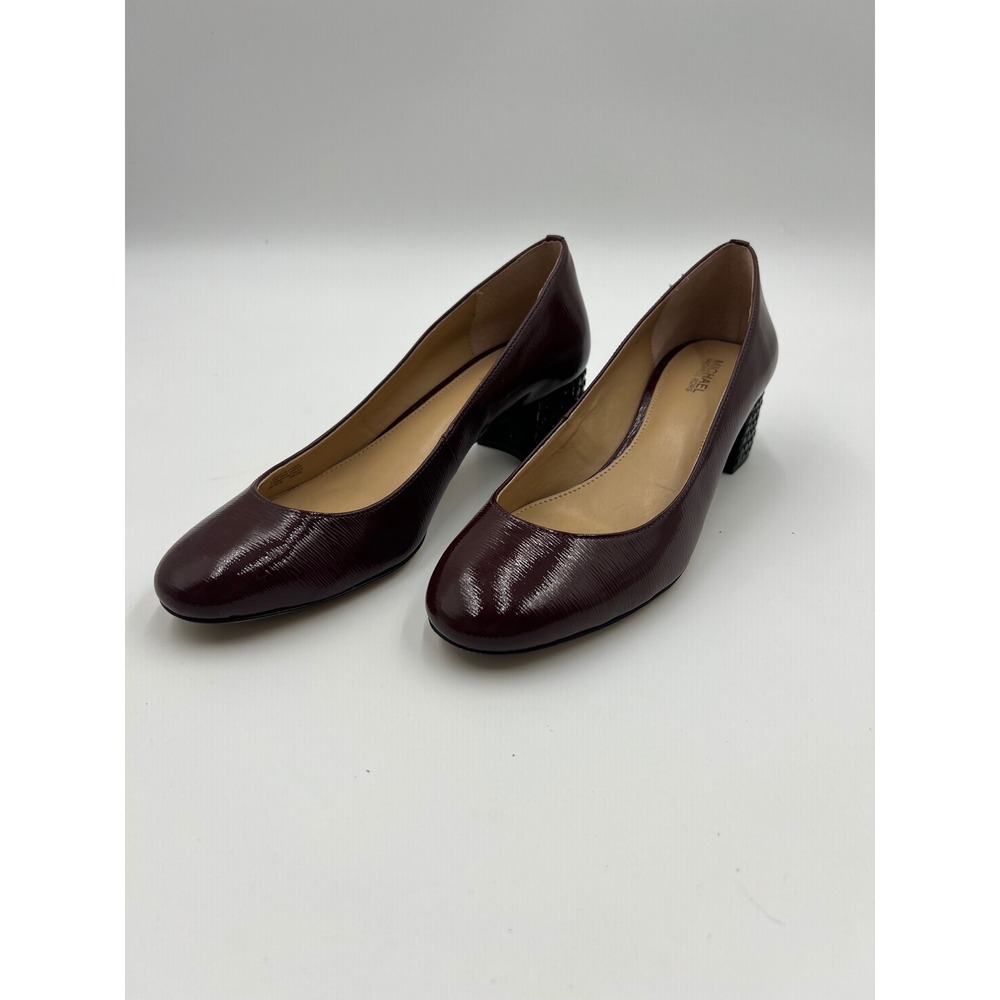 Michael Michael Kors Size 8M Burgundy Patent Leather Studded Block Heel Pumps